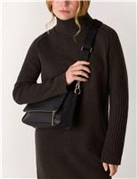 Whistles Leather Textured Flap Cross Body Bag Black