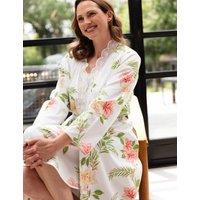 Cyberjammies Cotton Rich Floral Print Dressing Gown White Mix