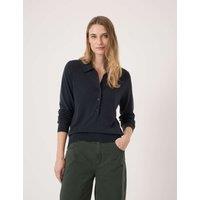 HUSH Merino Blend Long Sleeve Polo Top Navy