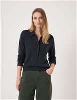 Merino Blend Long Sleeve Polo Top