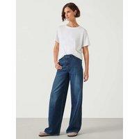 HUSH High Waisted Wide Leg Jeans Dark Blue Denim