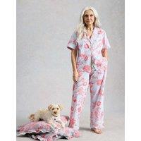 White Stuff Pure Cotton Floral Striped Revere Pyjama Top Blue Mix