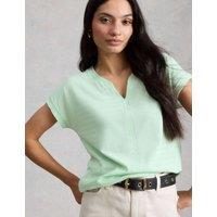 White Stuff Pure Cotton Textured Notch Neck T-Shirt Green