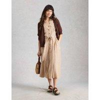 White Stuff Cotton Rich V-Neck Cardigan with Linen Brown
