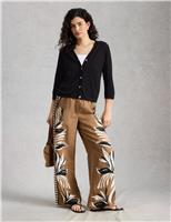 White Stuff Cotton Rich V-Neck Cardigan with Linen Brown