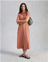 White Stuff Cotton Blend Heart Print Midi Shirt Dress Red Mix