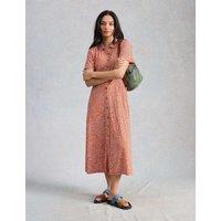 White Stuff Cotton Blend Heart Print Midi Shirt Dress Red Mix
