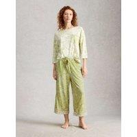 White Stuff Cotton Modal Floral Cropped Pyjama Bottoms Green Mix