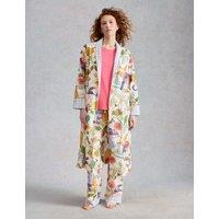 White Stuff Pure Cotton Printed Tie Robe White Mix