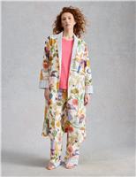 White Stuff Pure Cotton Printed Tie Robe White Mix