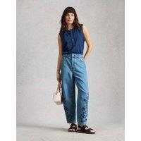 White Stuff Mid Rise Embroidered Barrel Jeans Denim