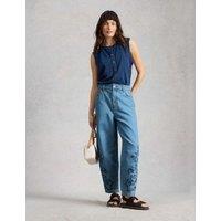 White Stuff Mid Rise Embroidered Barrel Jeans Denim