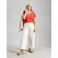 White Stuff Pure Cotton Textured Notch Neck T-Shirt Red