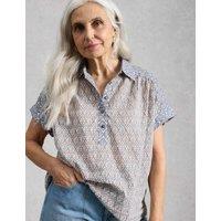 White Stuff Pure Cotton Geometric Popover Shirt Blue Mix
