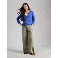 White Stuff Cotton Rich V-Neck Cardigan with Linen Blue