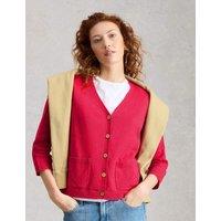 White Stuff Cotton Rich V-Neck Cardigan with Linen Pink