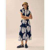 White Stuff Cotton Blend Heart Print Midi Shirt Dress Navy Mix