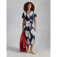 White Stuff Cotton Blend Heart Print Midi Shirt Dress Navy Mix