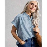 White Stuff Pure Cotton Embroidered Shirt Blue