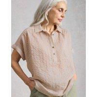 White Stuff Striped Collared Popover Shirt with Cotton Natural Mix