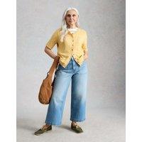 White Stuff Cotton Rich Crew Neck Button Front Cardigan Yellow