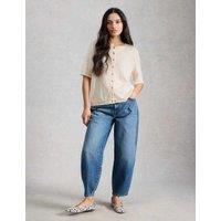 White Stuff Cotton Rich Crew Neck Button Front Cardigan White