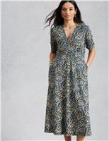 White Stuff Cotton Blend V-Neck Midi Tea Dress Navy Mix