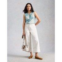 White Stuff Pure Cotton Printed Notch Neck Vest Top Teal