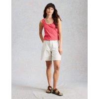 White Stuff Pure Cotton Ribbed Wavy Trim Vest Pink