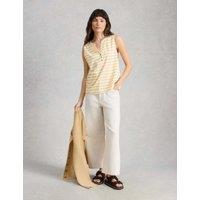 White Stuff Pure Cotton Striped Notch Neck Vest Top Yellow