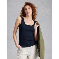 White Stuff Pure Cotton Ribbed Wavy Trim Vest Navy