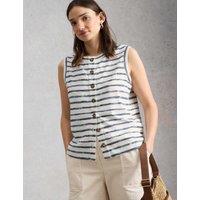 White Stuff Pure Cotton Button Detail Vest White Mix