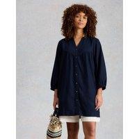 White Stuff Linen Rich Notch Neck Tunic Navy