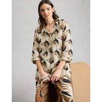 White Stuff Pure Linen Printed Collared Tunic Ivory