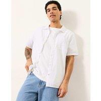FatFace Relaxed Fit Linen Blend Short Sleeve Shirt White