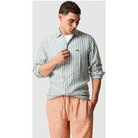 Rodd & Gunn Slim Fit Pure Linen Striped Shirt Dark Green Mix