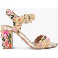 Carvela Floral Embroidered Ankle Strap Block Heels Orange Mix