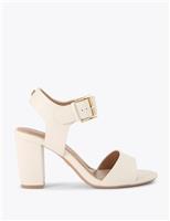 Carvela Metallic Ankle Strap Block Heel Sandals Cream