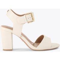 Carvela Metallic Ankle Strap Block Heel Sandals Cream
