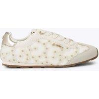 Carvela Leather Floral Embroidered Lace Up Trainers White