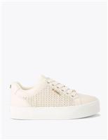 Carvela Lace Up Woven Side Detail Flatform Trainers Beige