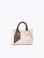 Carvela Leather Satin Scarf Cross Body Mini Tote Bag White