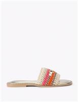 Braided Striped Embellished Flat Sliders