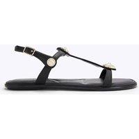 Carvela Leather Embellished Ankle Strap Flat Sandals Black