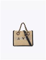 Carvela Raffia Beaded Mini Cross Body Bag Black
