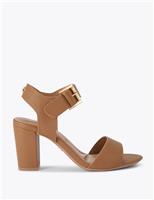 Metallic Ankle Strap Block Heel Sandals