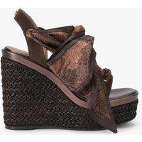 Carvela Suede Scarf Tie Wedge Open Toe Sandals Brown