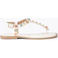 Carvela Leather Embellished T-Bar Gladiator Sandals White