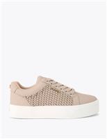 Carvela Lace Up Woven Platform Trainers Beige