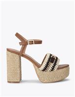 Ankle Strap Braided Raffia Platform Heels